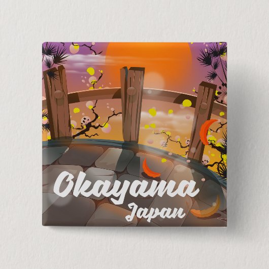 Okayama Japanse bloesem poster. Vierkante Button 5,1 Cm (Voorkant)