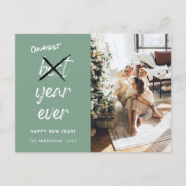 Okayest Year Foto Family Nieuwjaar Sage Green Briefkaart