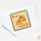 Oké, maar eerst PIZZA - Leuke foodie Vierkante Sticker (Envelop)
