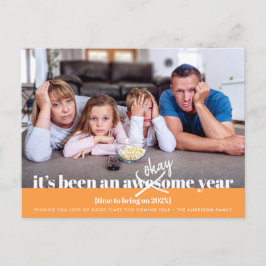 Oké New Year Bold Modern Funny Photo Oranje Feestdagenkaart