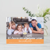 Oké New Year Modern Bold Funny Photo Oranje Feestdagenkaart (Staand voorkant)