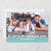 Oké nieuwjaar oude moderne grappige foto Turquoise Feestdagenkaart (Voorkant)