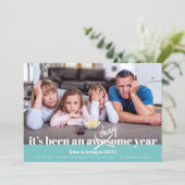 Oké nieuwjaar oude moderne grappige foto Turquoise Feestdagenkaart (Staand voorkant)