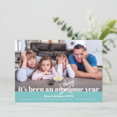 Oké nieuwjaarsfoto turquoise van de moderne grappi feestdagenkaart (Staand voorkant)