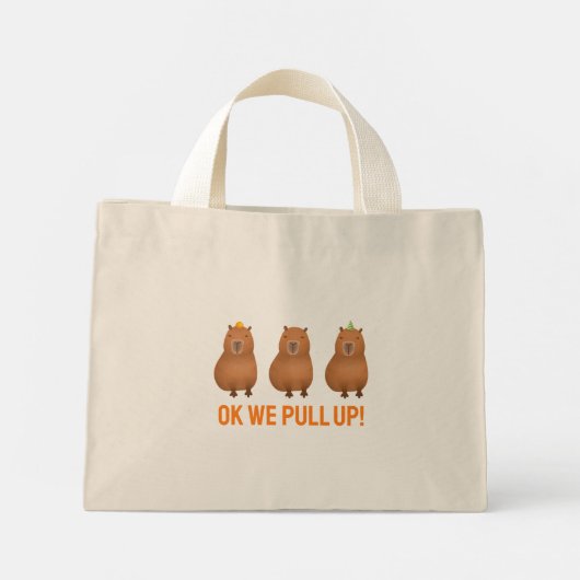 "Oké, we trekken omhoog!" Capybara Meme Mini Tote Bag (Achterkant)