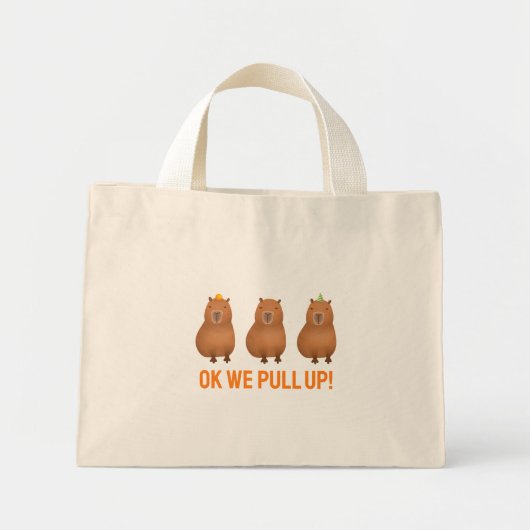 "Oké, we trekken omhoog!" Capybara Meme Mini Tote Bag (Voorkant)