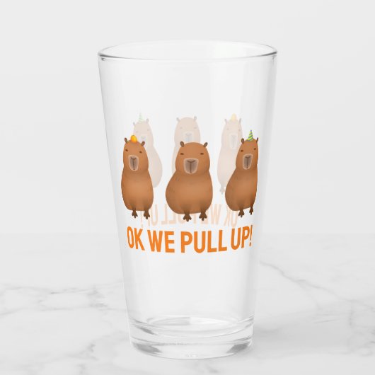 "Oké, we trekken omhoog!" Funny Capybara Meme Glas (Achterkant)