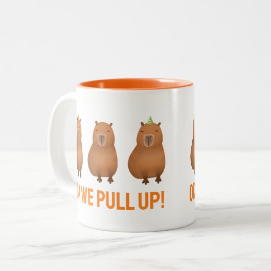 "Oké, we trekken omhoog!" Funny Capybara Meme Tweekleurige Koffiemok (Voorkant links)