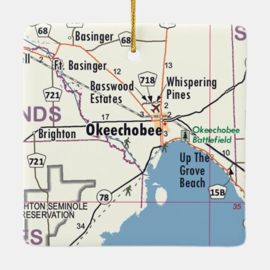 Okeechobee Florida Map Keramisch Ornament (Achterkant)