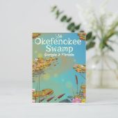 Okefenokee-moeras cartoon reisposter briefkaart (Staand voorkant)
