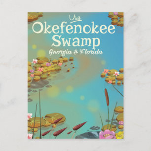 Okefenokee-moeras cartoon reisposter briefkaart