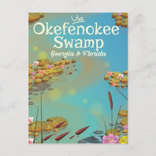 Okefenokee-moeras cartoon reisposter briefkaart (Voorkant)