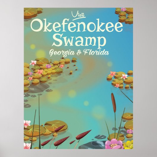 Okefenokee-moeras cartoon reisposter poster (Voorkant)