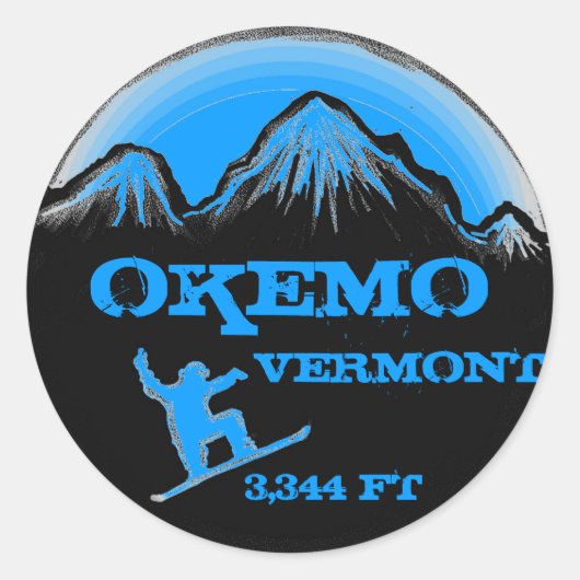 Okemo Vermont blauw snowboard kunst stickers (Voorkant)