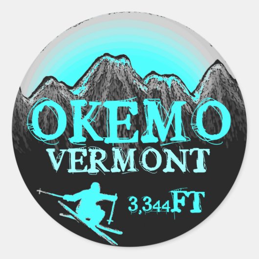 Okemo Vermont blauwgroen ski kunst elevatie sticke Ronde Sticker (Voorkant)