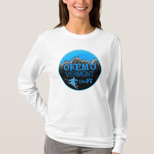 Okemo Vermont blauwgroen skicart hoodie T-shirt (Voorkant)