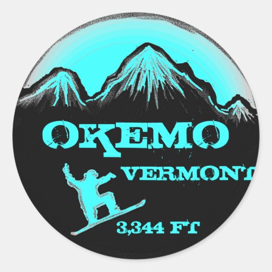 Okemo Vermont blauwgroen snowboard kunst stickers (Voorkant)