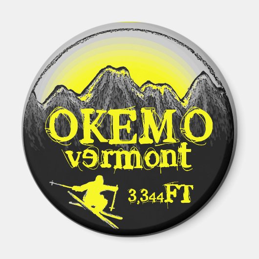 Okemo Vermont gele ski art elevation magneet (Voorkant)