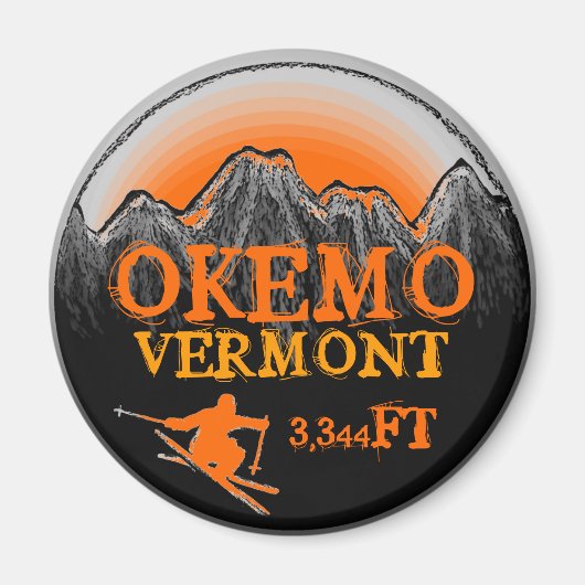 Okemo Vermont oranje ski kunst hoogtemagneet Magneet (Voorkant)