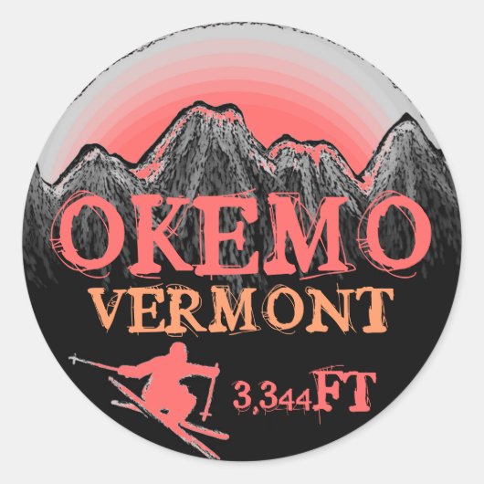 Okemo Vermont roze ski kunst elevatie stickers (Voorkant)