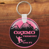 Okemo Vermont roze sleutelhanger voor snowboardkun (Voorkant)