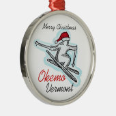 Okemo Vermont santa skier pet-versiering Metalen Ornament (Rechts)