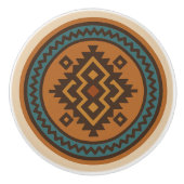 Oker Blauwgroen Zigzag Diamond Zapotec keramische  Keramische Knop (Voorkant)