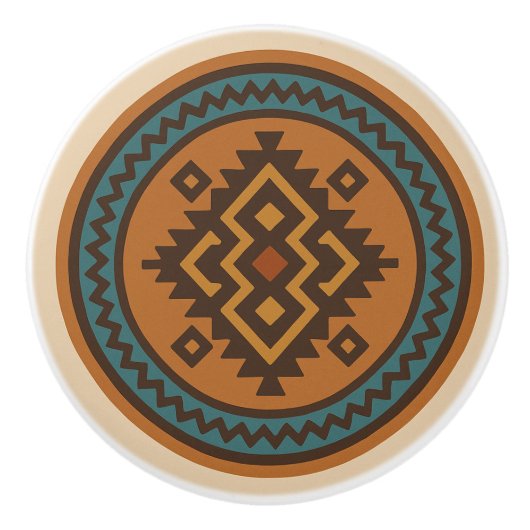 Oker Blauwgroen Zigzag Diamond Zapotec keramische  Keramische Knop (Voorkant)