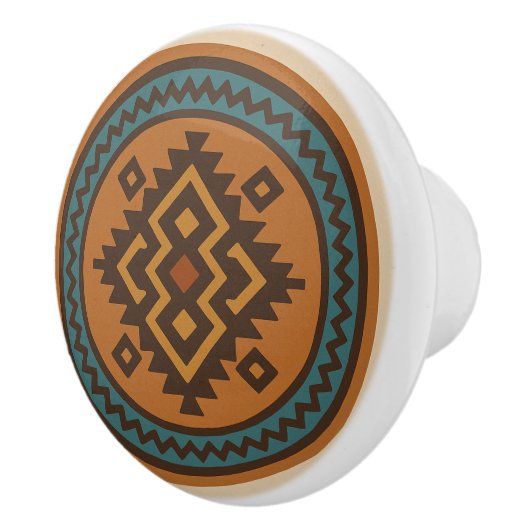 Oker Blauwgroen Zigzag Diamond Zapotec keramische  Keramische Knop (Rechts)