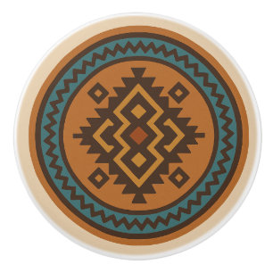 Oker Blauwgroen Zigzag Diamond Zapotec keramische  Knop