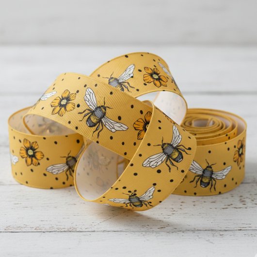 Oker Buzzing Bijen & Kosmos Bloemen Bloemen Grosgrain Lint