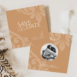 Oker Damask Elegante Klassieke Fotobruiloft Save The Date