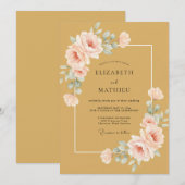 Oker Delicate Bloemrijke Romantische Bruiloft Kaart (Voorkant / Achterkant)