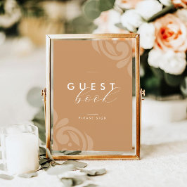 Oker Elegant Minimal Damask Guestbook Sign
