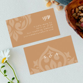 Oker Elegante Minimal Damask Wedding RSVP Informatiekaartje
