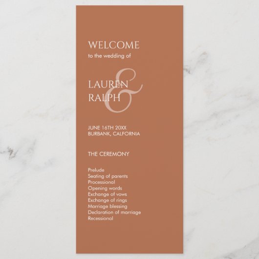 Oker en Ivoor Monogram Welkom Huwelijksprogramma Programmakaart (Voorkant)