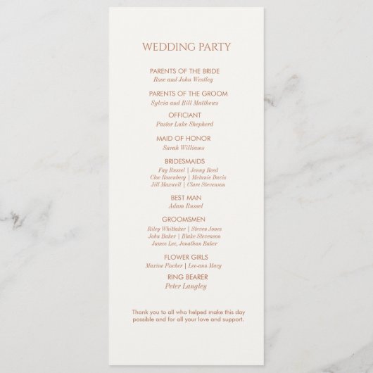 Oker en Ivoor Monogram Welkom Huwelijksprogramma Programmakaart (Achterkant)