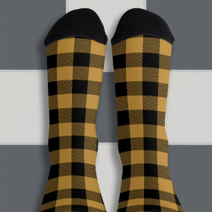 Oker en Zwarte Buffalo Plaid Sokken