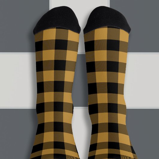 Oker en Zwarte Buffalo Plaid Sokken