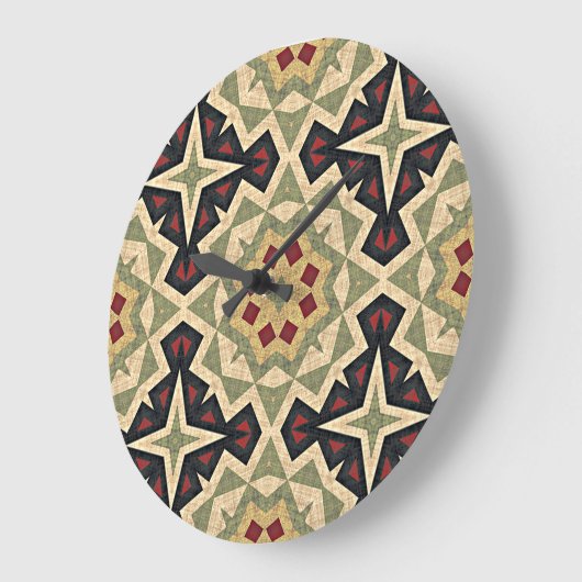 Oker Mosterd Geel Olijfgroen Zwart Tribal Art Grote Klok (Hoek)