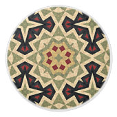 Oker Mosterd Geel Olijfgroen Zwart Tribal Art Keramische Knop (Voorkant)