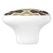 Oker Mosterd Geel Olijfgroen Zwart Tribal Art Keramische Knop (Zijkant)