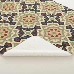 Oker Mosterd Geel Olijfgroen Zwart Tribal Art Sherpa Deken