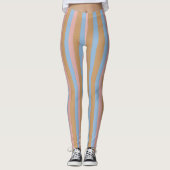 Oker, Roze & Blauwe Strepen  Leggings (Voorkant)