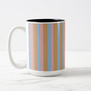 Oker, Roze & Blauwe Strepen Tweekleurige Koffiemok