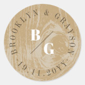 Oker rustieke houtnerf textuur herfst herfst bruil ronde sticker (Voorkant)