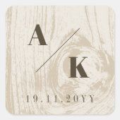 Oker Rustieke Houtnerf Textuur Herfst Trouwen Vierkante Sticker (Voorkant)