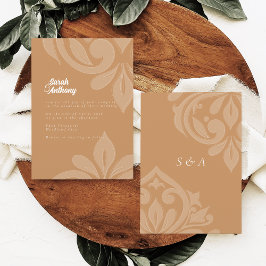 Oker Smaakvol Elegant Script Damask Wedding Kaart