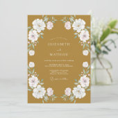 Oker Witte Ranunculus Eucalyptus Bruiloft Kaart (Staand voorkant)