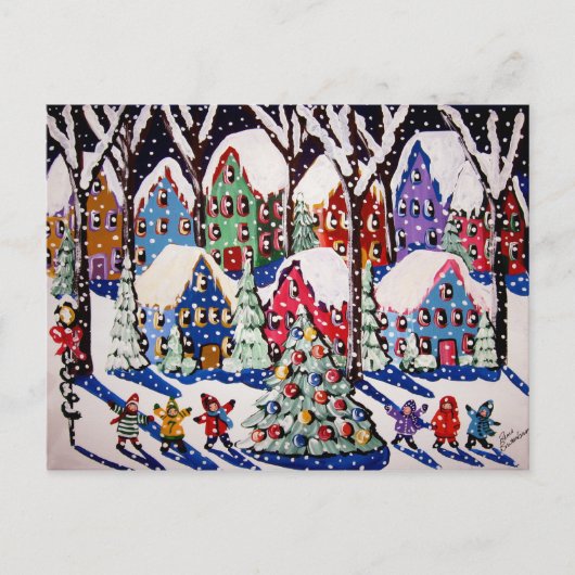 O'Kerstboom Carolers Winter Folk Art Briefkaart (Voorkant)